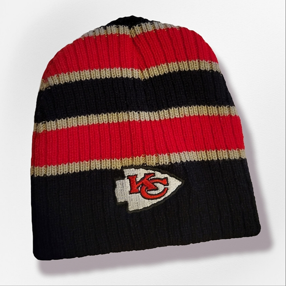 Vintage Kansas City Chiefs NFL football knit beanie toboggan hat OOAK